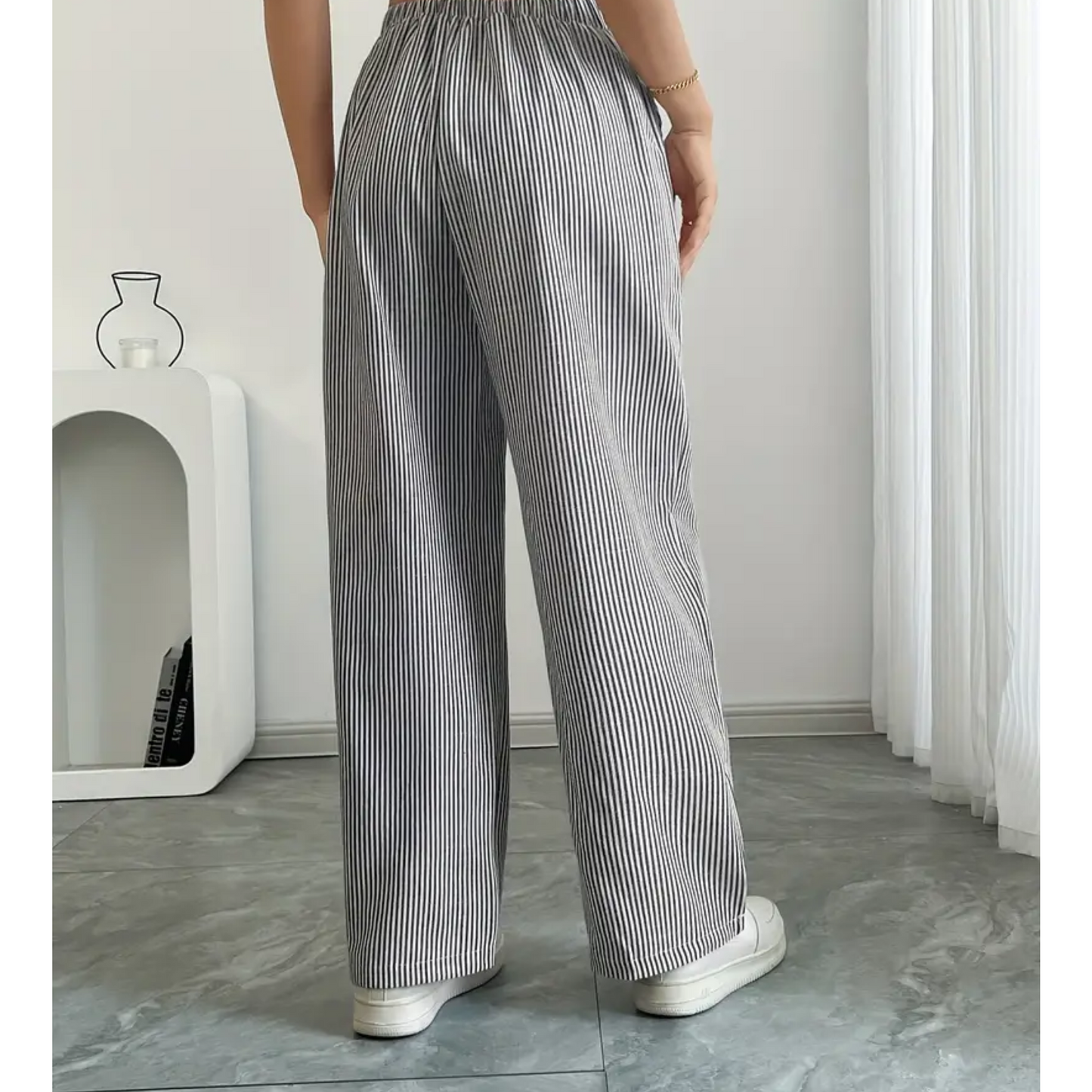 Amber | Women's Striped Wide-Leg Pants with Pockets