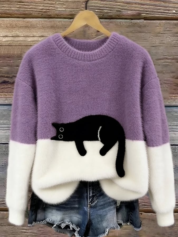 Ines | Cat Motif Wool-Mix Knit Sweater