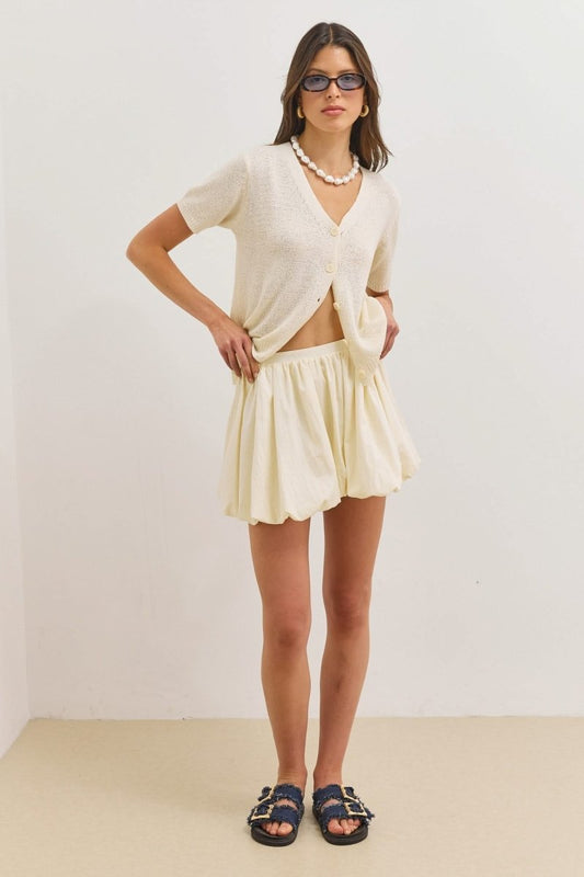 Margot | Women's Short V-Neck Textured Knit Cardigan