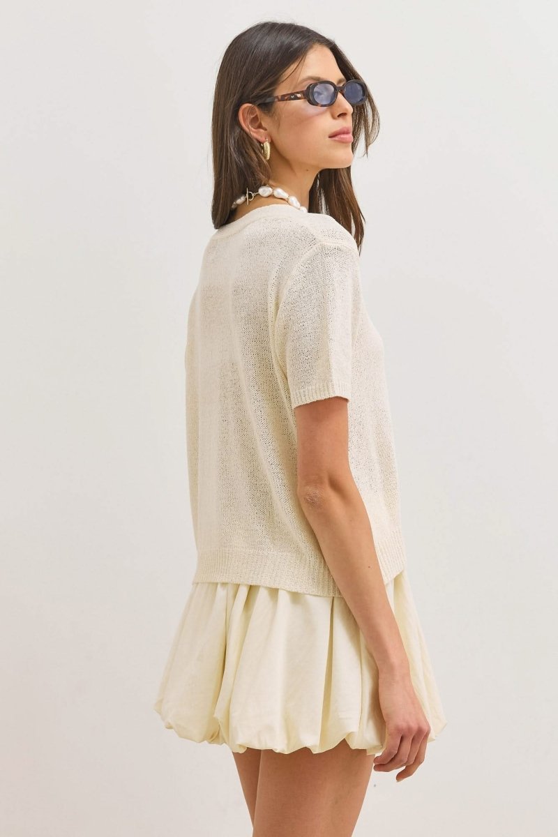 Margot | Women's Short V-Neck Textured Knit Cardigan