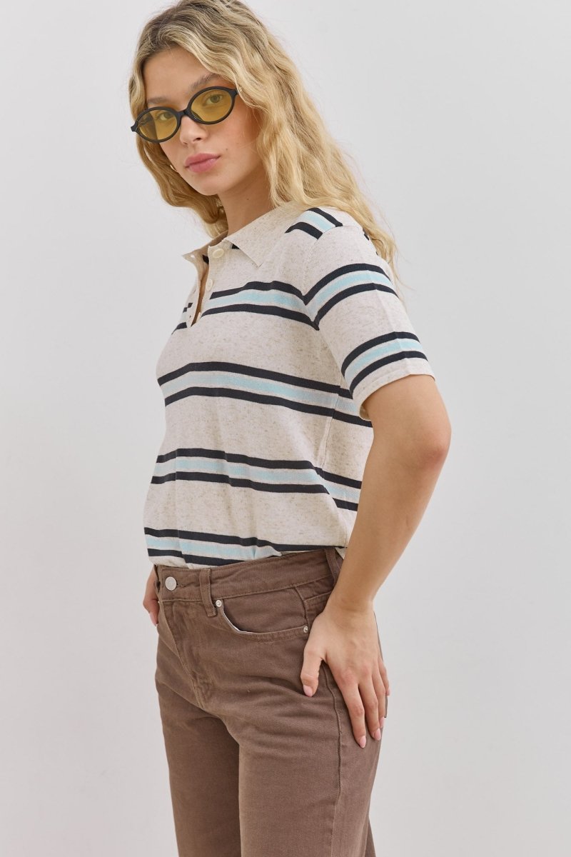 Chloe | Women's Striped Short Sleeve Polo Shirt