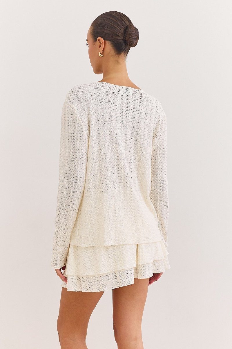 Solene | Women's Tie-Front V-Neck Open Knit Cardigan