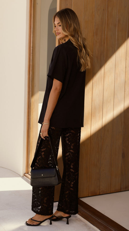 Azura | Women's V-Neck Button Shirt and Wide Leg Pants Set