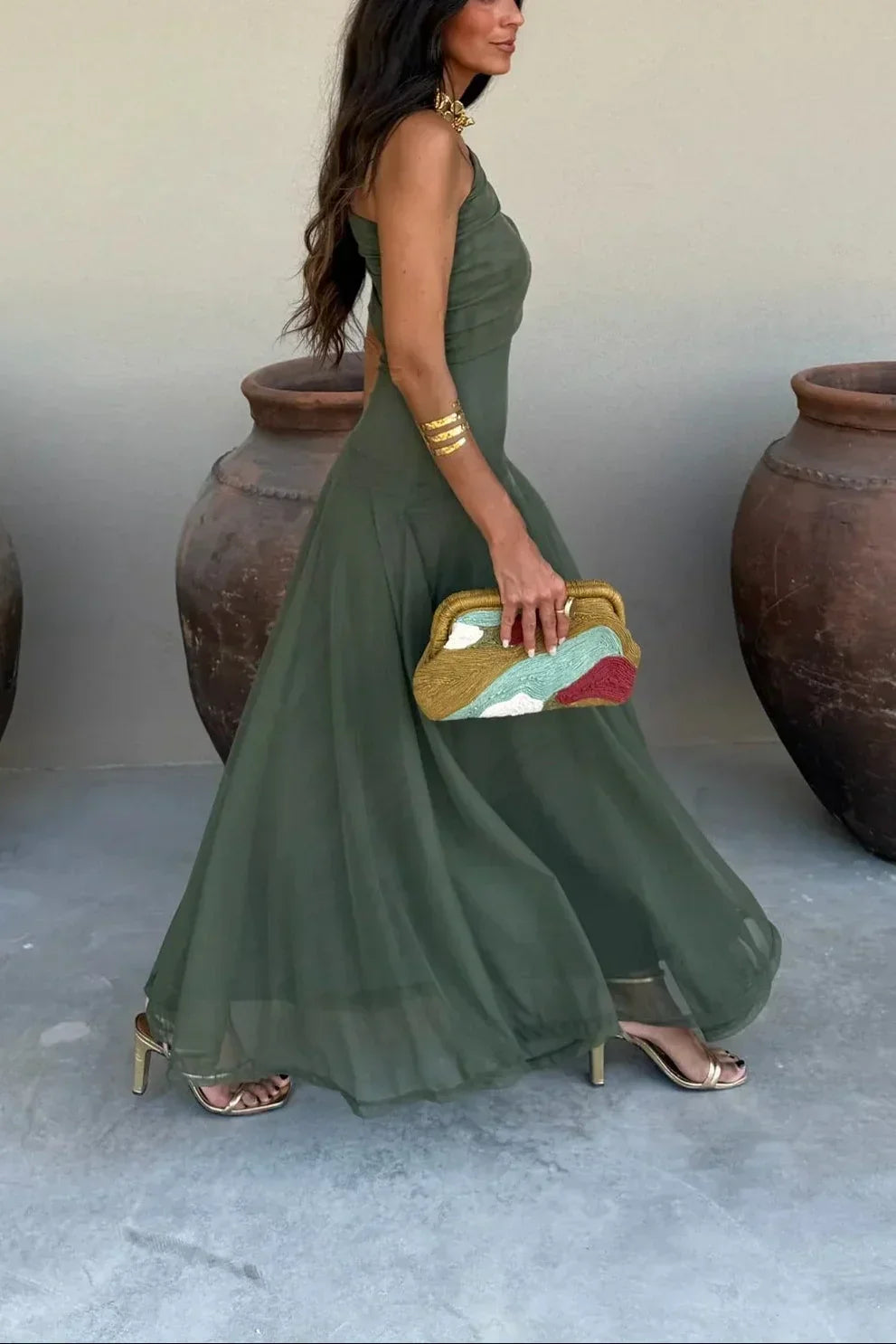 Dravenelle | Off Shoulder Draped Waist Wedding Guest Maxi Dress