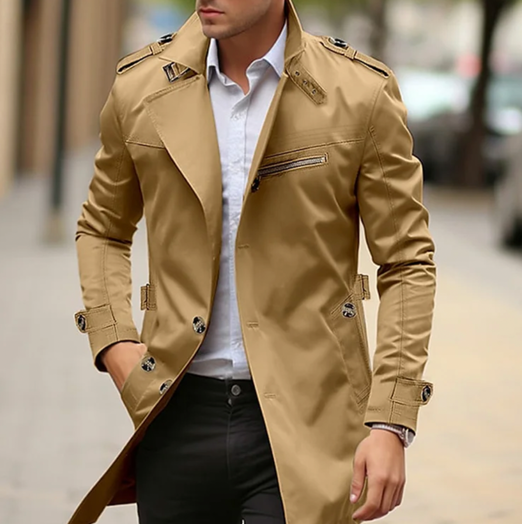 Vincent | Men's Double-Breasted Long Trench Coat