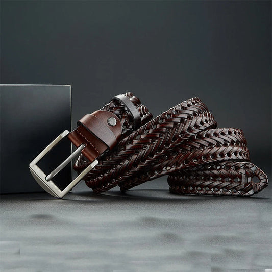 Braided Genuine Leather Belt with Metal Buckle
