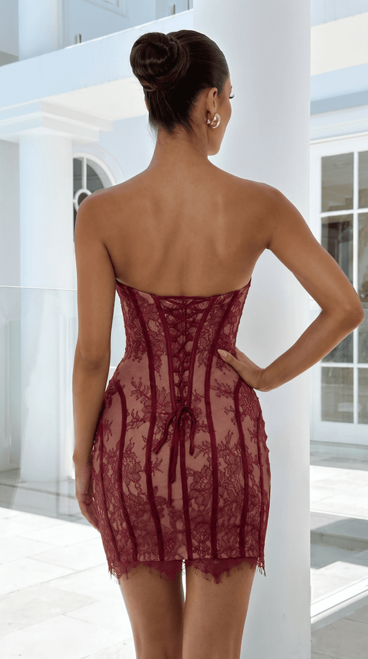 Tina | Burgundy Lace Mini Dress