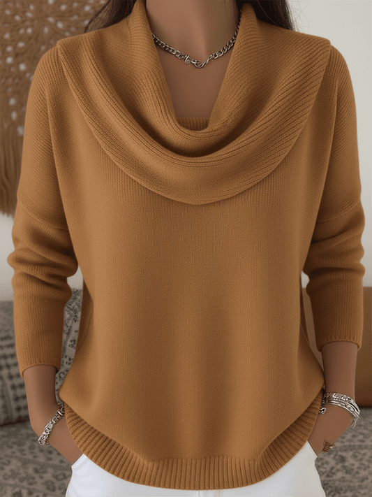 Cosy Cowl Neck Knit Pullover Sweater for Women