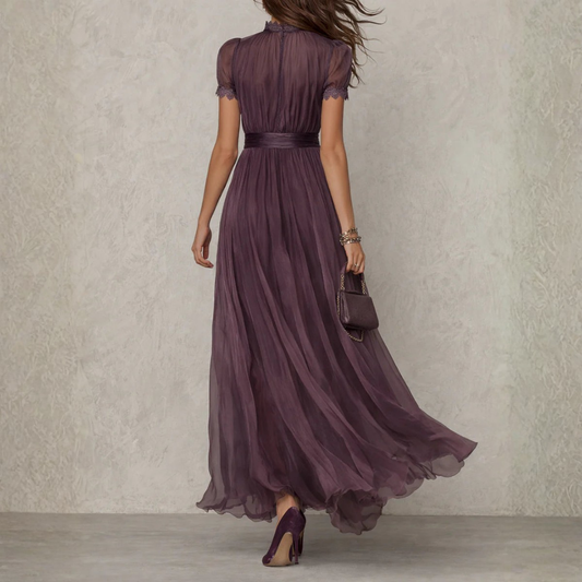 Mikayla | Elegant Lace Trim Chiffon Maxi Dress