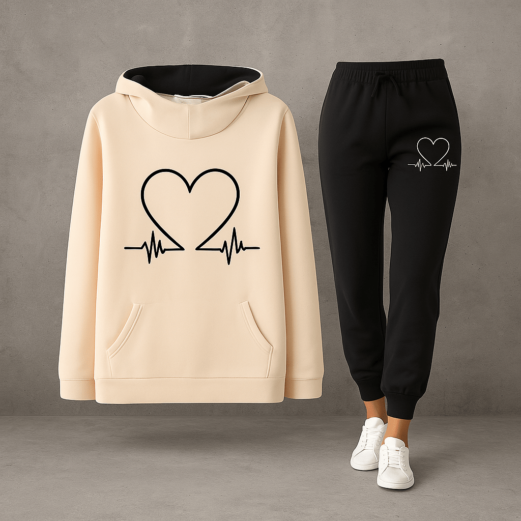 Harlow | Women's Soft Fleece Heartbeat Print Hoodie Set