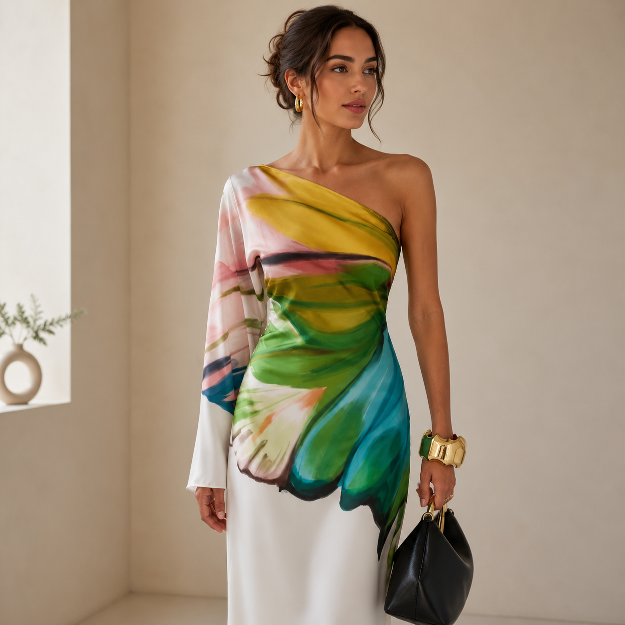 Riley | Women's One-Shoulder Printed Maxi Dress