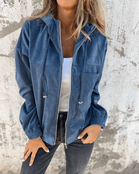 Women's Long-Sleeve Cotton Fleece Zip-Up Jacket — Retro Hooded Sweatshirt Style