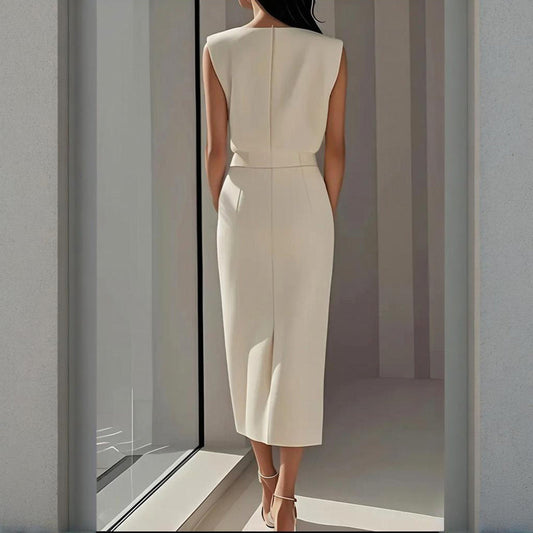 Structa | Structured Side Button Split Hem Tailored Midi Dress