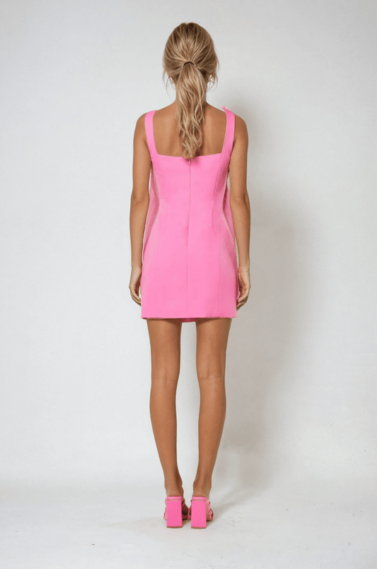 Pink Floral Appliqué Summer Cocktail Mini Dress