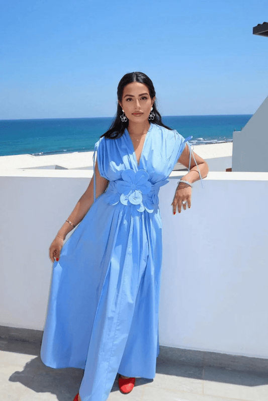 Anastasia | Women's Floral Appliqué Pleated Maxi Dress