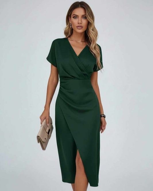 Wrapova | Wrap Draped Waist Split Hem Midi Dress