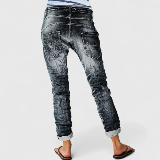 Sunny | Edgy Distressed Wide Leg Denim Jeans
