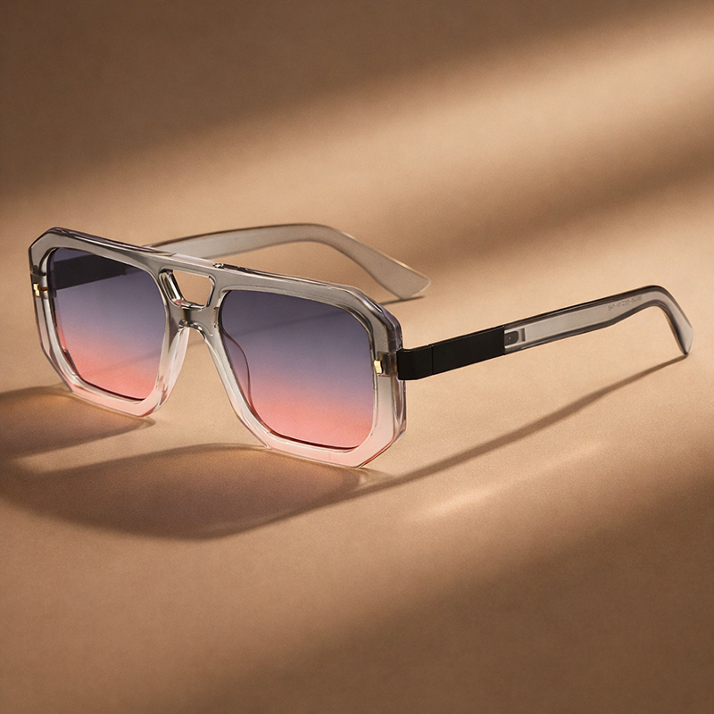 Geometric Frame Sunglasses with Double Bridge