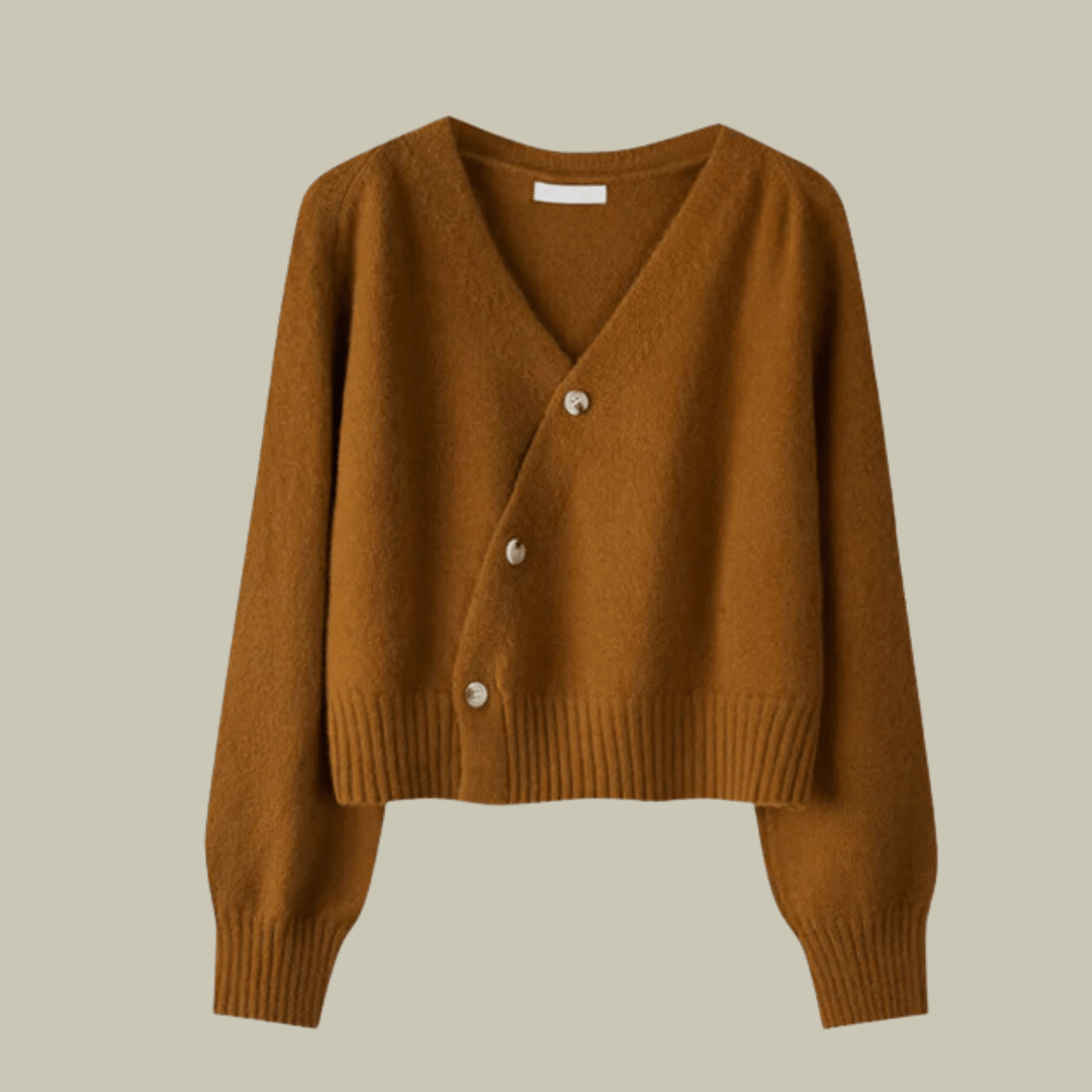 Cross Button V-Neck Wool Blend Sweater for Women