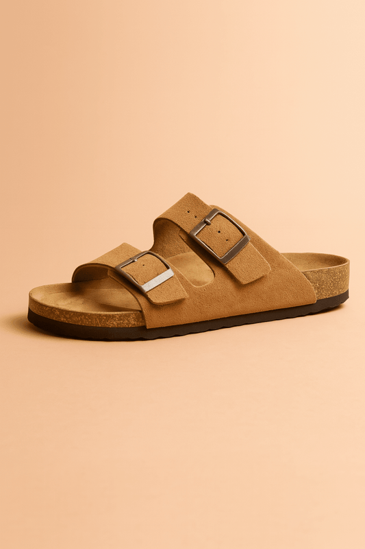 Jarred | Double Buckle Cork Wedge Slides