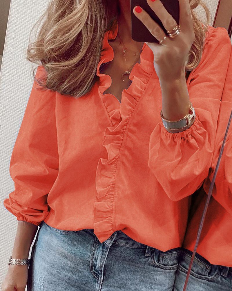 Katharina | Women's Relaxed V-Neck Ruffle Blouse