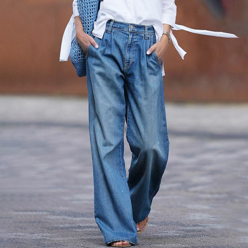 Indy | High-Waist Wide Leg Casual Denim Pants