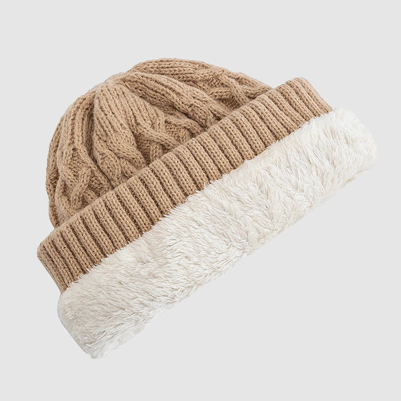 Knitted Beanie with Fold-Over Cuff and Fleece Interior