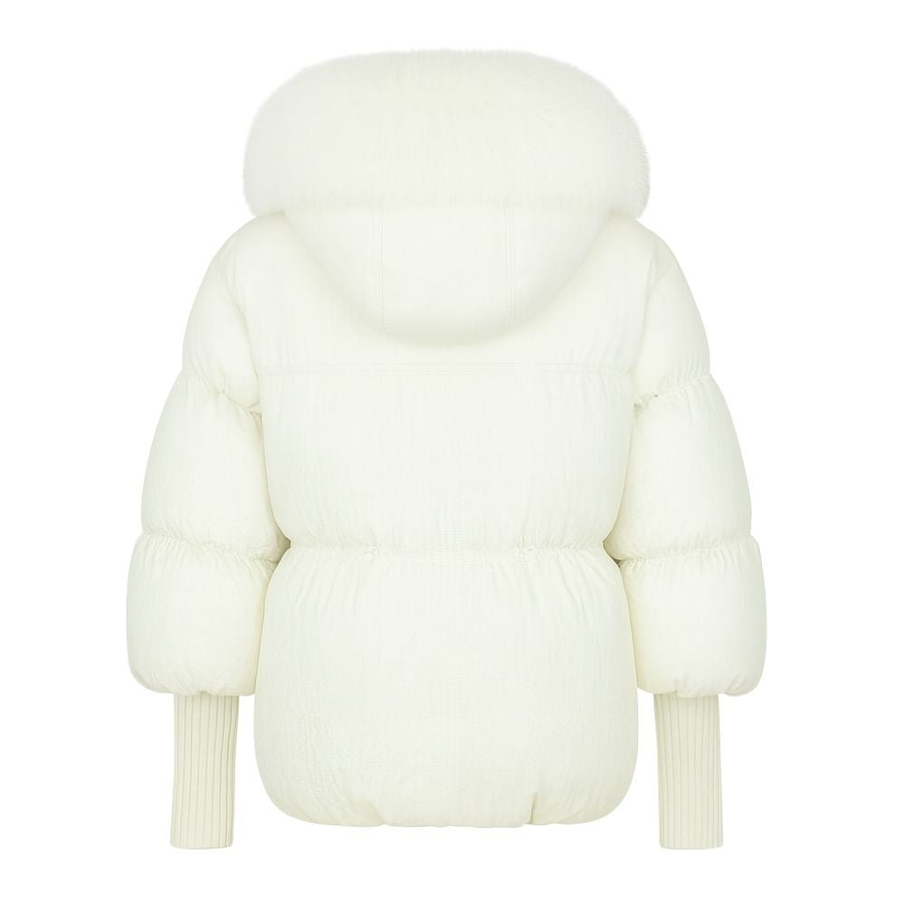 Banksia | Oversized Fox Fur Collar Down Puffer Coat – White