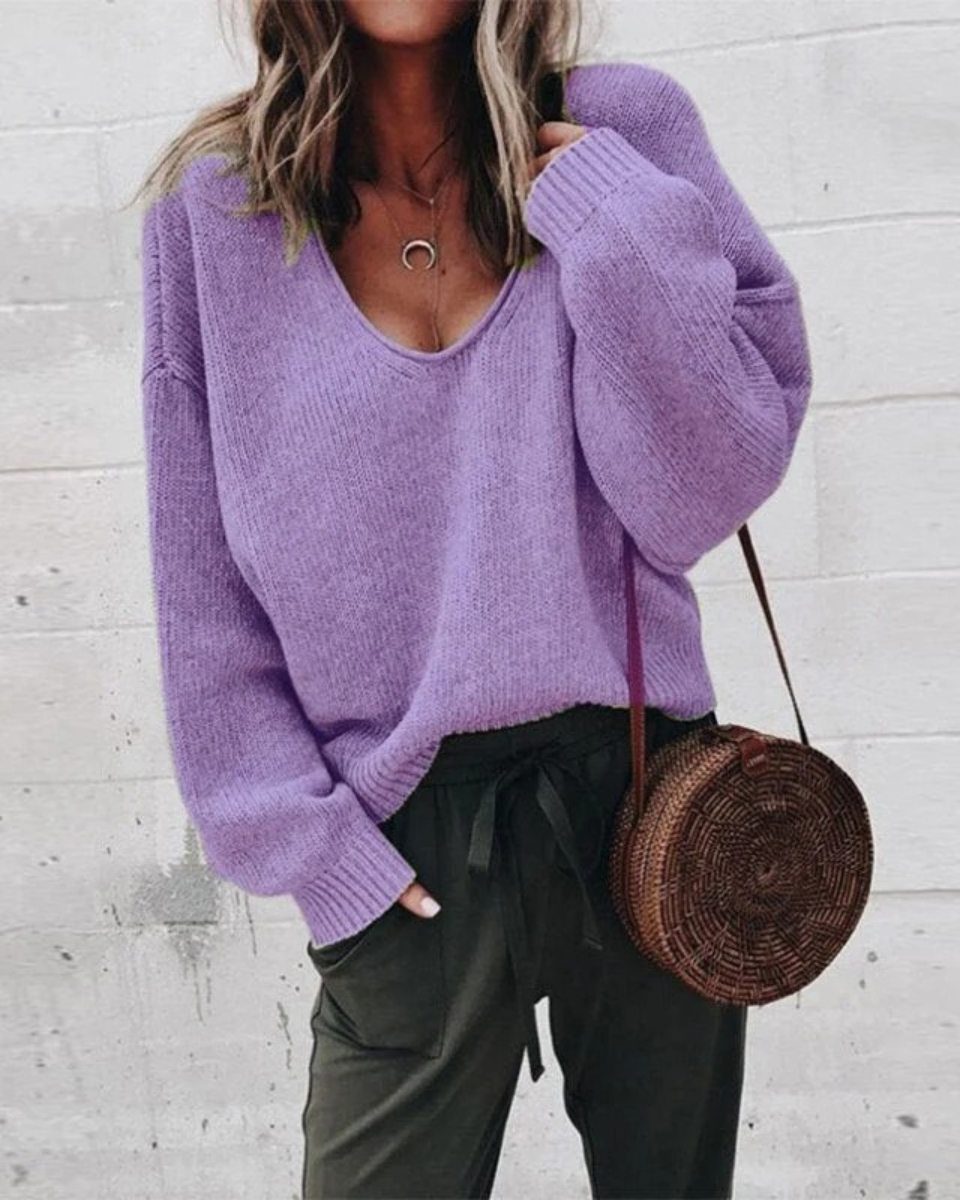 Aurelie | Relaxed V-Neck Knit Sweater