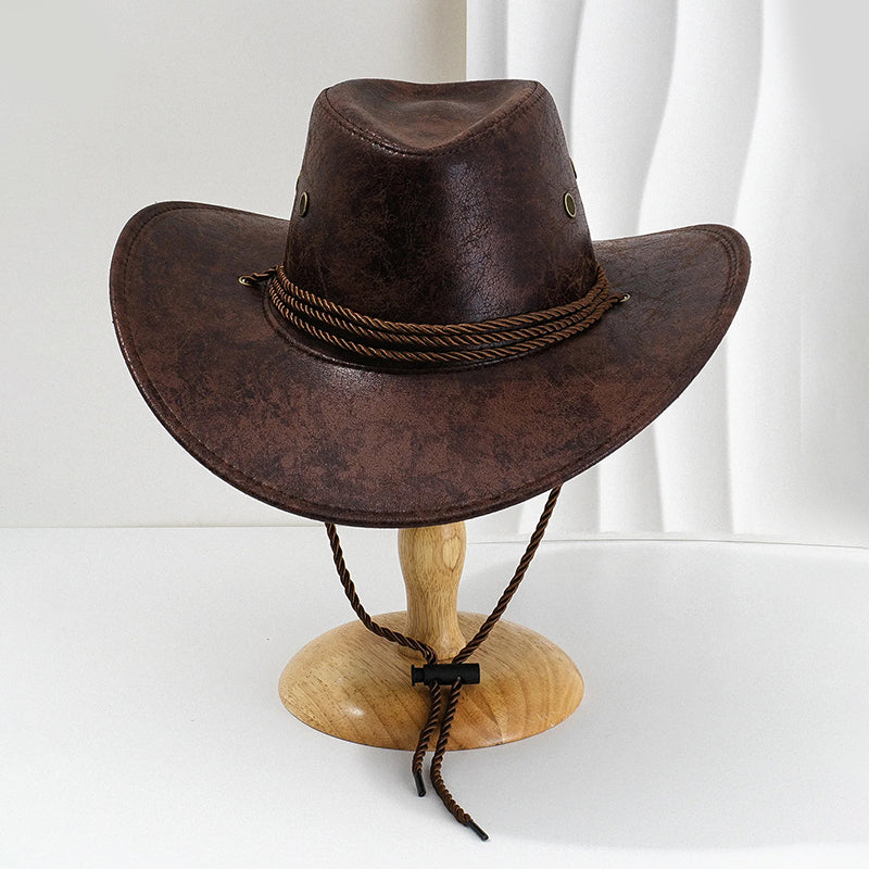 Men’s Cowboy Hat with Wide Brim and Chin Cord