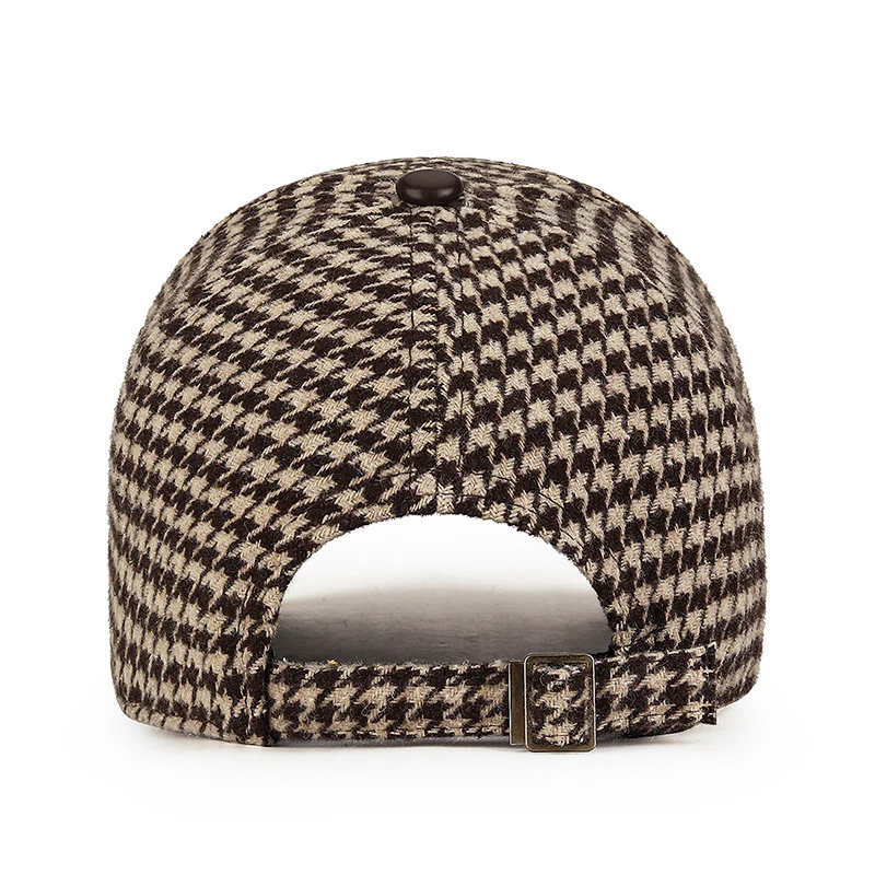 Men’s Houndstooth Cap with Faux Leather Detailing