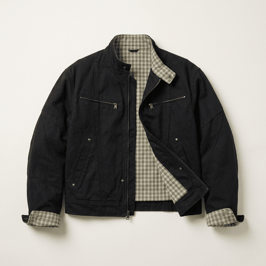 Otto | Men's Stand Collar Zip Jacket with Plaid Cuffs