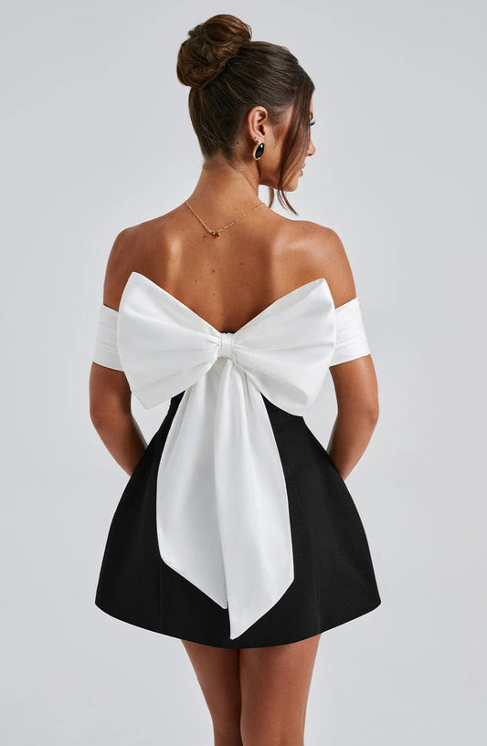 Noir Bloom Evening Party Mini Dress