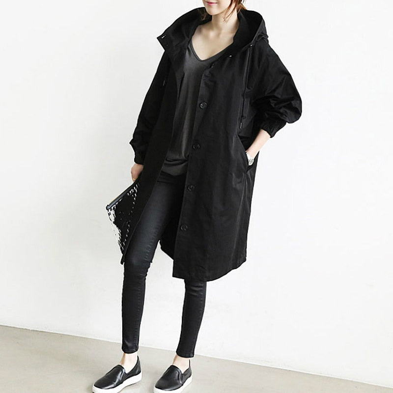 Daisy | Oversized Hooded Longline Trench Coat Drawstring Collar