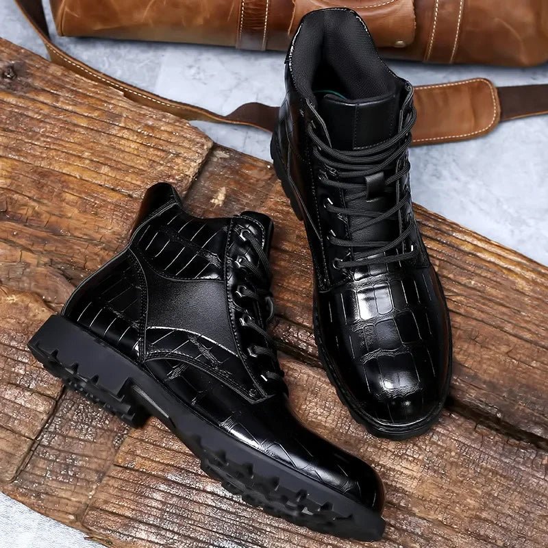 Jamison | Men's Combat Alligator Embossed Ankle Boots