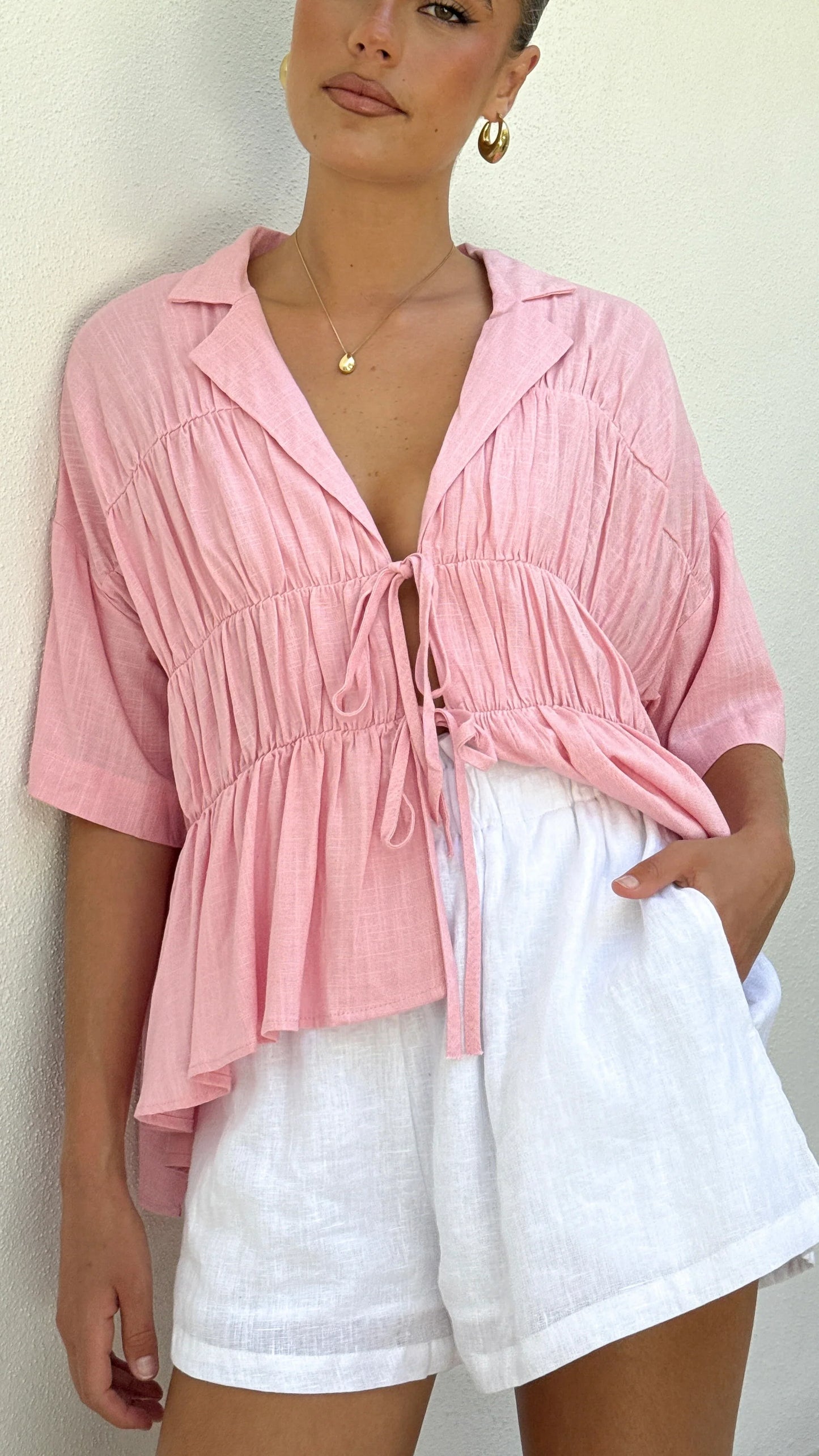 Kailey | Tie-Front V-Neck Collared Top