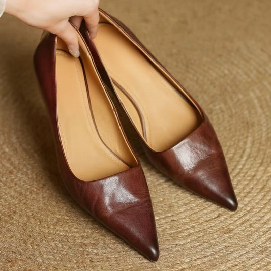 Women's Leather Pointed Toe Elegant Heel Pumps