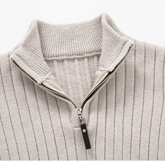 Angus | Ribbed Knit Quarter Zip Sweater Stand Collar