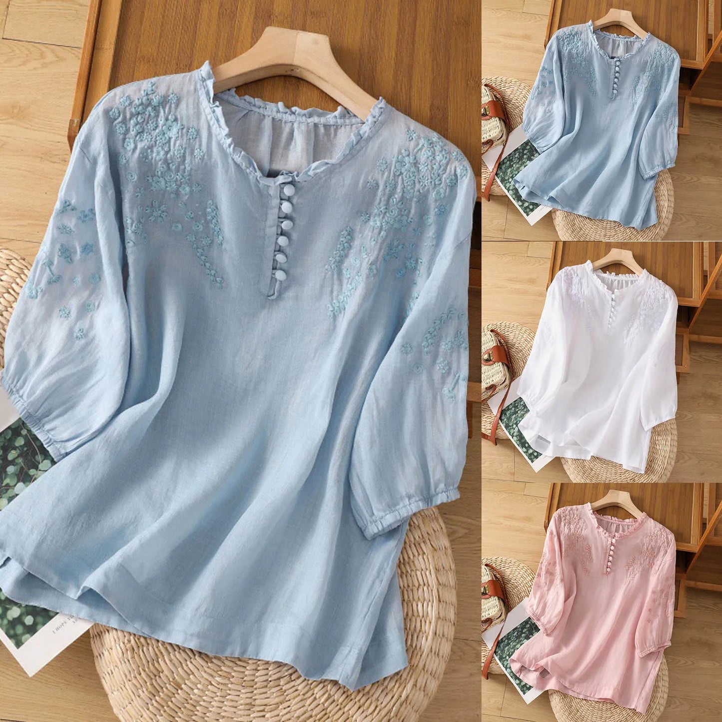 Suzanne™ | Embroidered Button-Front Blouse