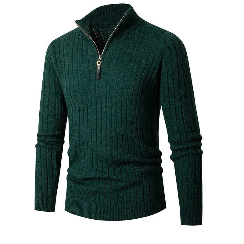 Angus | Ribbed Knit Quarter Zip Sweater Stand Collar