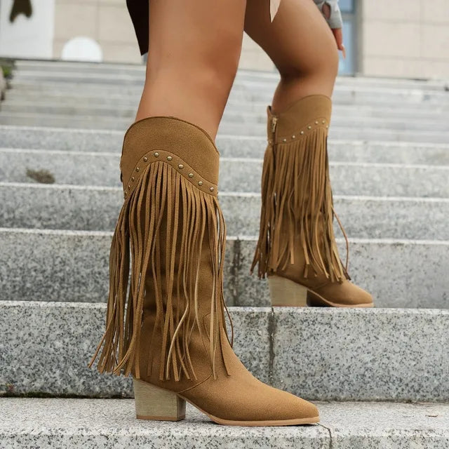 Kelsey | Women's Fringe Knee High Western Boots