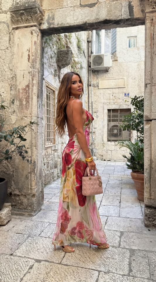 Emmarie | Women's Hand-Beaded Floral Print Maxi Dress