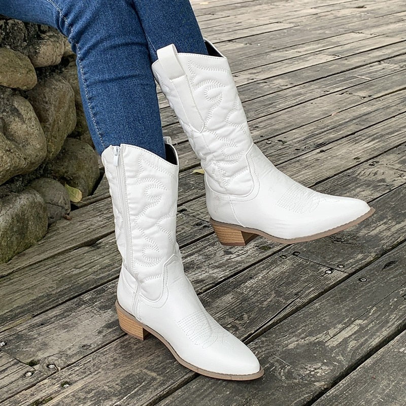 Nadia | Women's Embroidered Mid-Calf Cowboy Boots