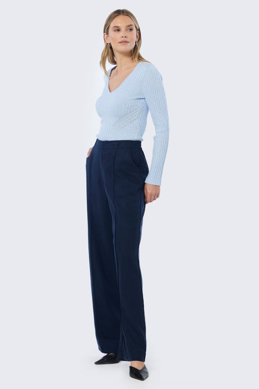 Tailored Pintuck Pants - Navy