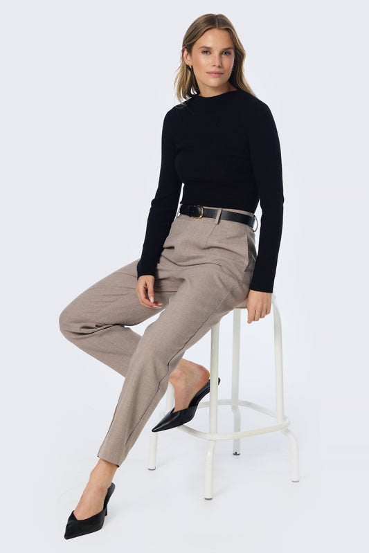 Mock Neck Long Sleeve Knit Top - Black