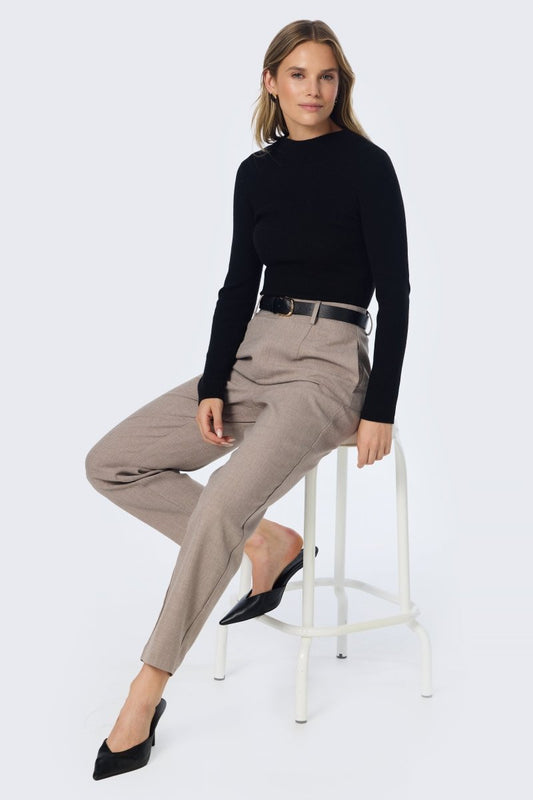 Mock Neck Long Sleeve Knit Top - Black