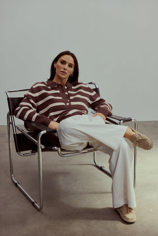 Rugby Knit Jumper - Cappuccino & Ecru Stripe