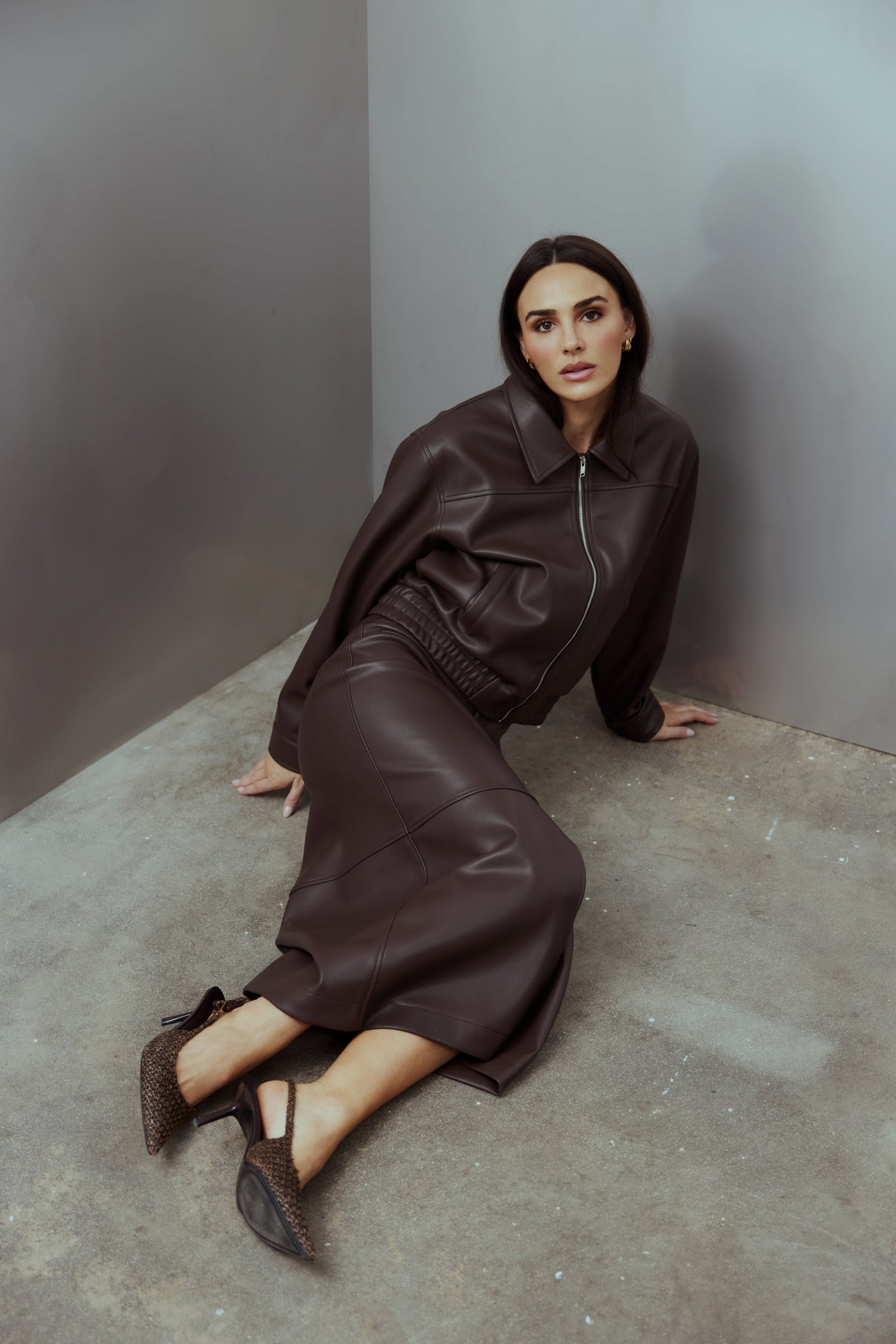 Vegan Leather Bomber Jacket - Dark Chocolate