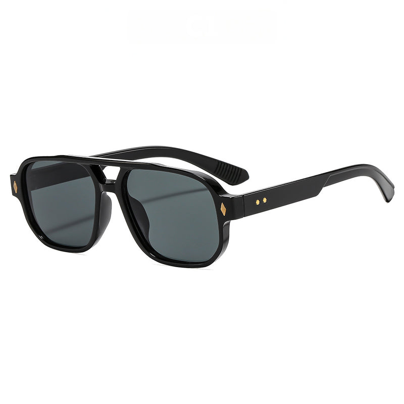 Square Frame Sunglasses with Double-Bridge Accent