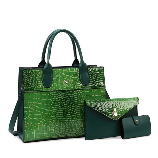Square Tote Handbag Set with Textured Surface